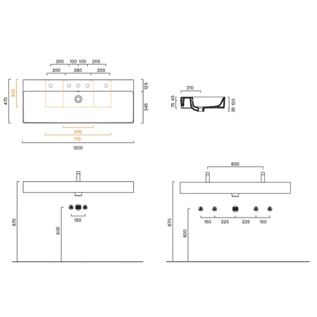 Catalano PREMIUM Раковина 120x47, без отв. под смеситель, покрытие Cataglaze+, цвет белый глянцевый 