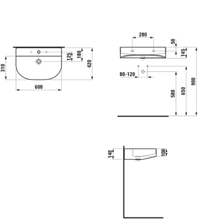 LAUFEN SONAR Раковина 600x420x140 мм, отверстие для смесителя по центру, белый 