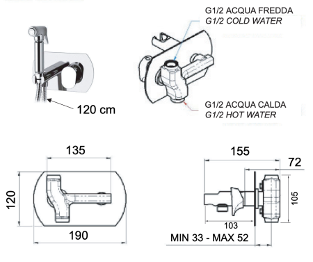 Гигиенический душ со смесителем Remer Infinity I60VO, латунь состаренная 