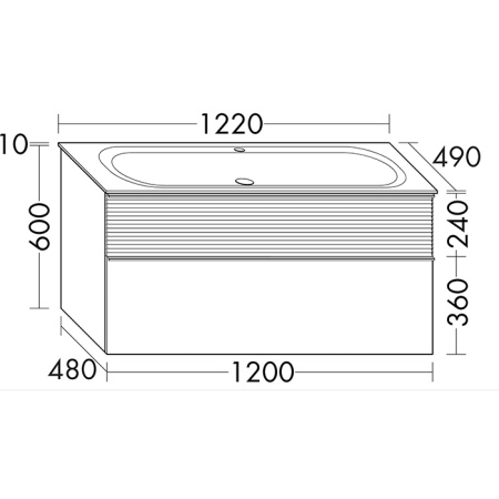 Burgbad Fiumo База с раковиной с 1 отв под смес 1220х490х610 мм , верхний ящик в цвете FOT45, нижний ящик и база цвет F3956, ручка G0200 