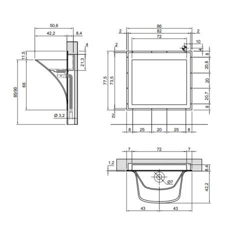 ANTONIO LUPI SOFFIO Раковина встраиваемая в стену 860х506х775 мм., с подсветкой, с донным клапаном, сифоном и гибким шлангом, Corian, цвет белый 