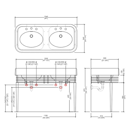 Devon Blues Collection Консоль для двойной раковины 1245х565см, цвет хром 
