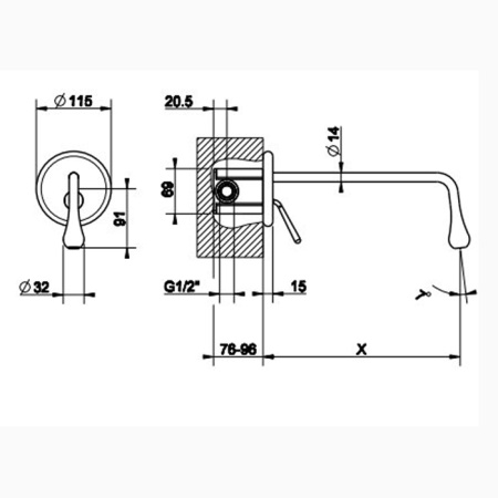 Gessi Goccia Встраиваемый однорычажный смеситель для раковины с инд.длиной излива (70-300мм)(внешние части), цвет: хром 