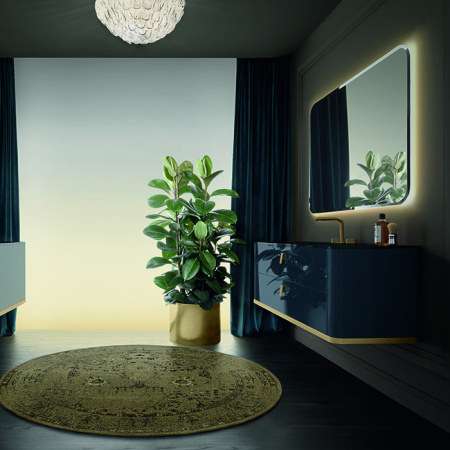 VITAGE milldue edition Tailor Тумба для раковины 1260х470х480 мм., 2 выдвижных ящика, ручки матовое золото, цвет глянцевый Zaffiro 