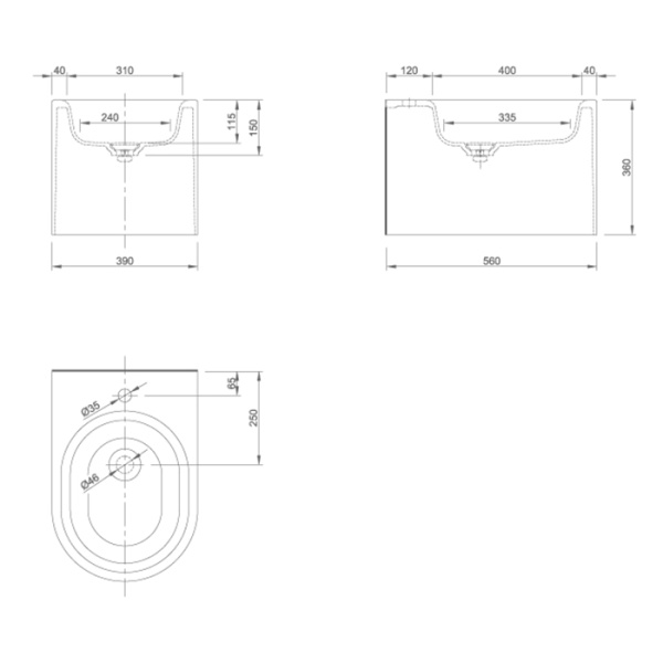 KNIEF Moon Биде подвесное   59х39х36 см, с подсветкой , с 1 отв под смеситель,  цвет белый матовый 