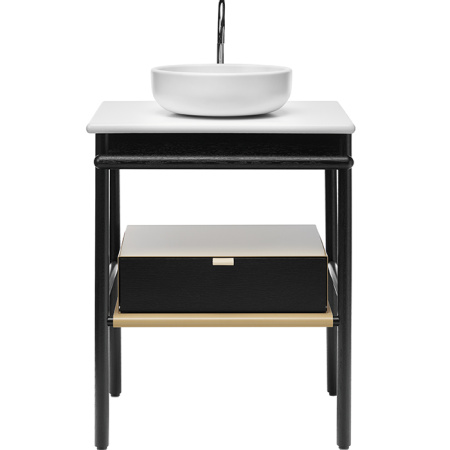 Burgbad Mya База с умывальником керамическим 650х505х900 мм,1 отв под смеситель на столешнице, 1 ящик, 1 полка, 1 поручень для полотенец, цвет дуб чер 