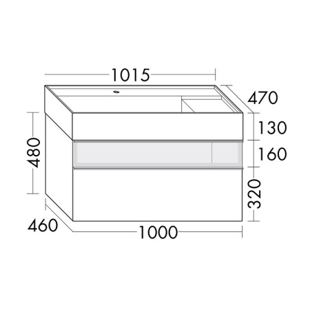 Burgbad Yumo База с умыв с 1 отв. 1015х470х480 мм. 2 выдв ящика, аллюм рамка,вставка из дымч стекла,цвет F3194 серый глянц 