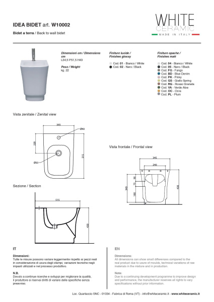 White Ceramic Idea, напольное биде, 51x34x43h см, цвет белый глянцевый 