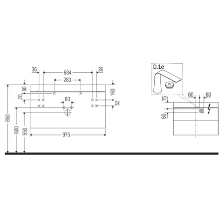 Duravit Happy D.2 Plus Тумба подвесная с умывальником 975х490х468 мм, с 1отв под смес., 2 ящ., выпуск и сифон в комплекте, цвет тумбы Графит супермат 