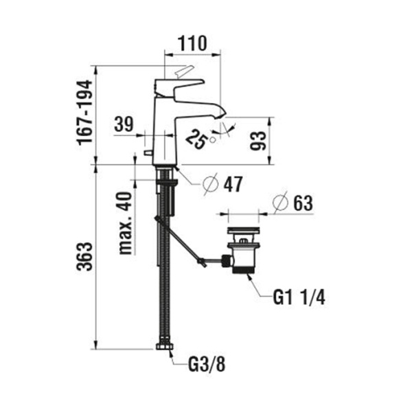 Laufen VAL Смеситель для раковины, излив 110 мм, Eco+, с донным клапаном, хром 