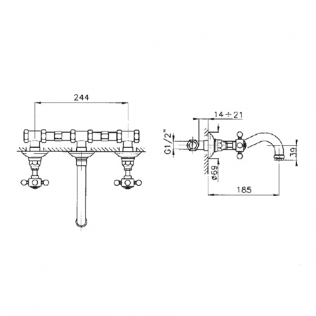 Nicolazzi Dames Anglaises Смеситель настенный для раковины с 2мя ручками, цвет: Bronze Plated 