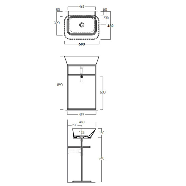 SIMAS WAVE Раковина чаша прямоугольная  60х42х16,5 см,без отв под смеситель,цвет белый 