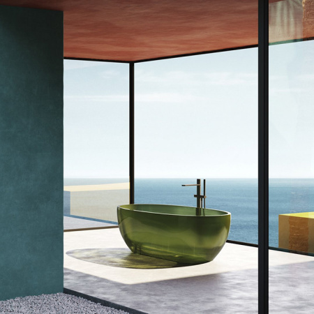 ANTONIO LUPI REFLEX Ванна отдельностоящая 1670х860х530 мм., с нажимным донным клапаном (хром), сифоном и гибким шлангом, Cristalmood, цвет Bottiglia 