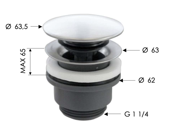 Донный клапан универсальный 1”1/4 Remer SS905CCR, нержавеющая сталь 