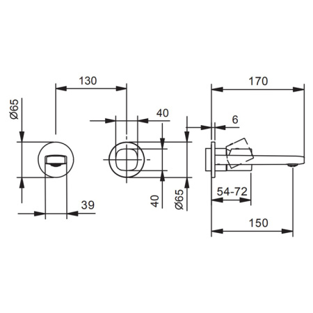 Fantini Lame Смеситель для раковины, встраиваемый, на 2 отв, без донного клапана, излив 150мм (наружняя часть), цвет: хром 