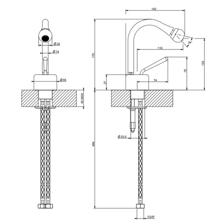 Gessi Goccia Смеситель для биде на 1 отверстие, цвет: шлифованный хром 