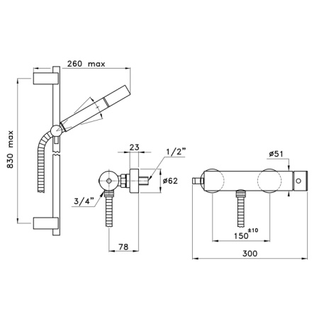 Stella Bamboo Душевой комплект 3283AC/302-6: смеситель, штанга+ручной душ, цвет: хром 