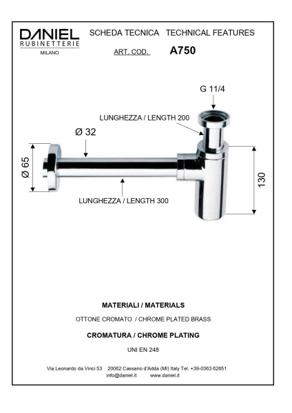 Daniel Сифон для раковины, матовое золото 