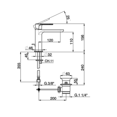 CISAL LineaViva Смеситель однорычажный для раковины на 1 отверстие с донным клапаном, цвет Nichel Spazzolato 