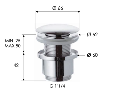 Донный клапан без перелива 1”1/4 Remer 904CC2114RL, медь глянцевая 