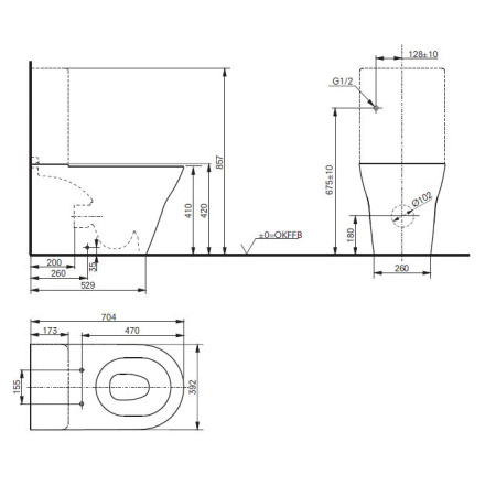 TOTO MH Унитаз-моноблок напольн, 392x704x410мм, без бачка SW10044, без сиденья(подходит: VC10047/TC514), Tornado Flush, CeFiONtect, цвет: белый 