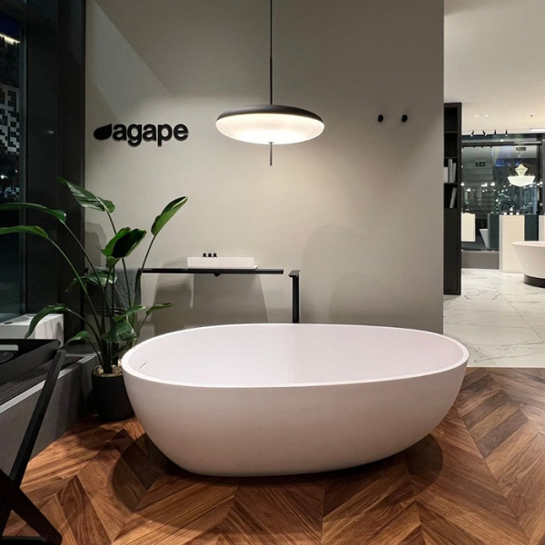 Agape Spoon M Ванна отдельностоящая 160х85,4хh48 см, с переливом, без отв. под смес., материал: Cristalplant®, цвет белый матовый 