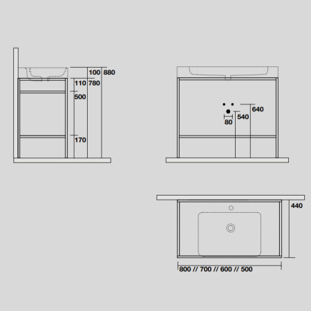KERASAN Cento раковина 80х45 подвесная c 1отв под смеситель, Grigio matt 