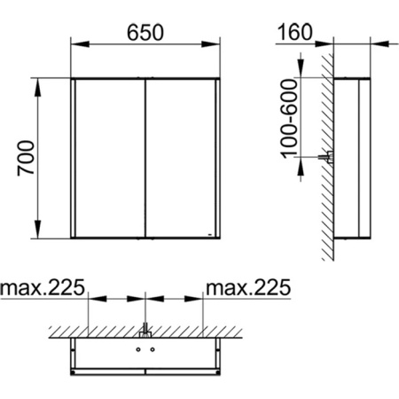 Keuco ROYAL MATCH Зеркальный шкаф 2-дв. двустор. 650x700x160мм, корпус: алюминий серебр. задняя стенка: стекло белое лак. цвет: алюминий анодированный 