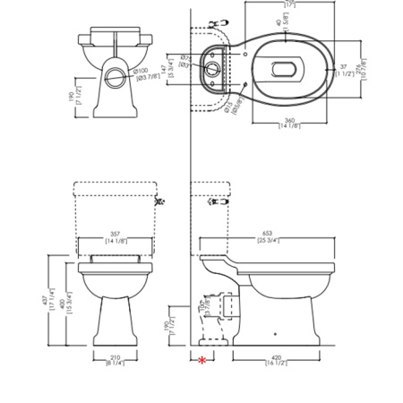 Devon Blues Унитаз для моноблока/высокого бачка (65.3x35,7 cм), горизонтальный выпуск, цвет: белый 