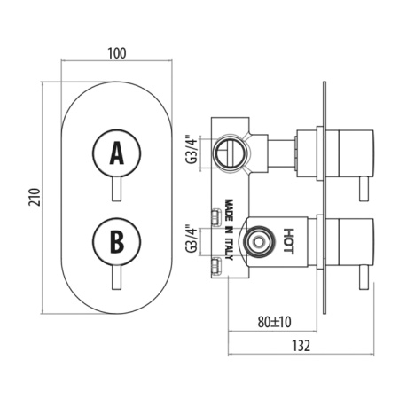 GATTONI FLAT Termostatici смеситель для душа 2 рычага на 2 выхода, ,цвет хром 