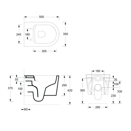Alice Form Унитаз 50х35, подвесной, безободковый, без сиденья и комплекта крепежа FIX10,  цвет белый матовый 