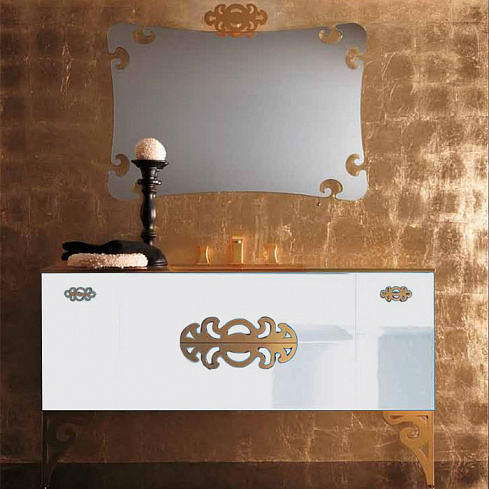 Eurolegno Glamour Комплект мебели с раковиной стеклянной цвета золото мат. и зеркалом, 150см Цвет: белый глянцевый