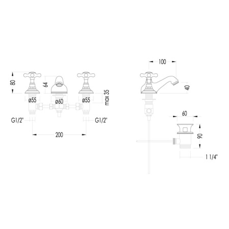 Devon&Devon Austin Смеситель для биде на 3 отв с донным клапаном . светлое золото 