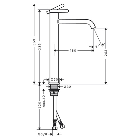 AX One Смеситель для раковины 260, нез.слив, цвет шлифованный черный хром 