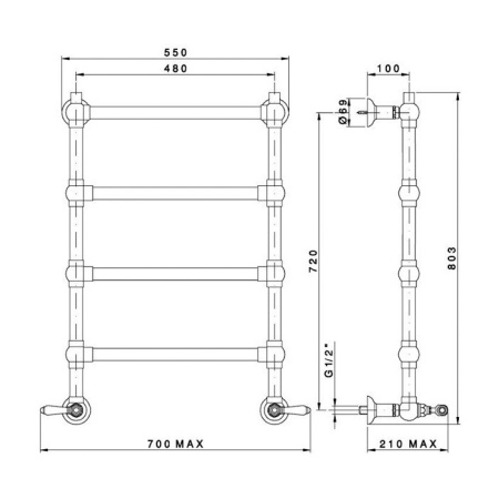 NICOLAZZI EL CAPITAN Полотенцесушитель водяной 550(700)х803 мм., цвет черный матовый (Спец.цена со склада на 1шт) 