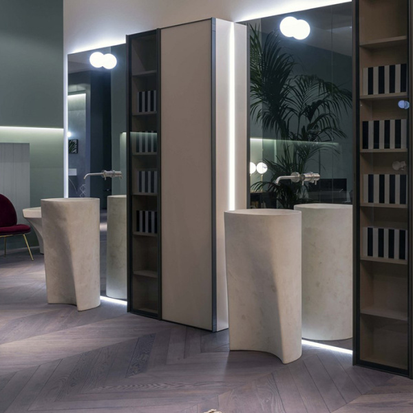 ANTONIO LUPI RILIEVO Раковина напольная 440х440х850 мм., слив в пол, с самотёчным донным клапаном (хром), сифоном и гибким шлангом, pietra Luna 