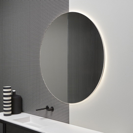 ANTONIO LUPI BEMADE Тумба под раковину 900х470х500 мм., 1 ящик, внутр подсветка, боковины Skin Cenere, рама черный матов, фронт стекло Argentato fumé 