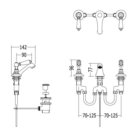 Devon Dandy Смеситель для биде на 3 отв., с донным клапаном, c ручками белыми, цвет: светлое золото 