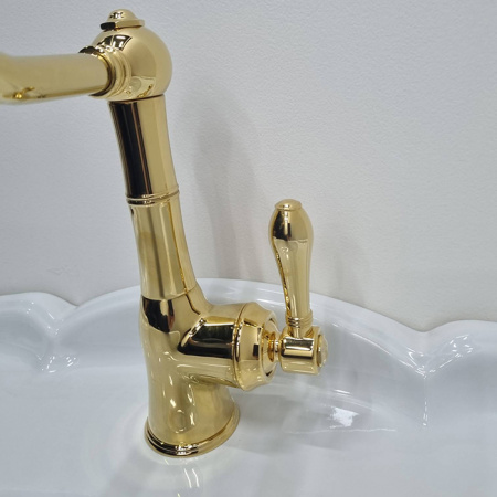 Gattoni Orta NEW Смеситель для раковины с высоким изливом, с донным клапаном, цвет золото 24кт 