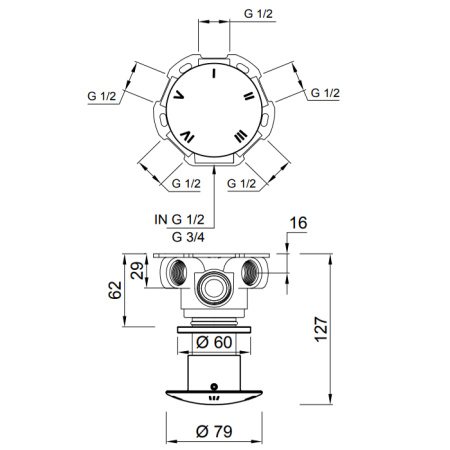 ANTONIO LUPI MINIMAYDAY Переключатель на 2, 3, 4 или 5 положений, в комплекте со встраиваемой частью, матовая нержавеющая сталь 