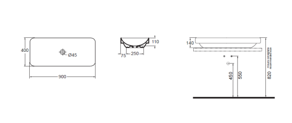 AZZURRA ELEGANCE SOFT раковина накладная 90х40см без отв. под смеситель, цвет белый (цена по акции со склада!) 