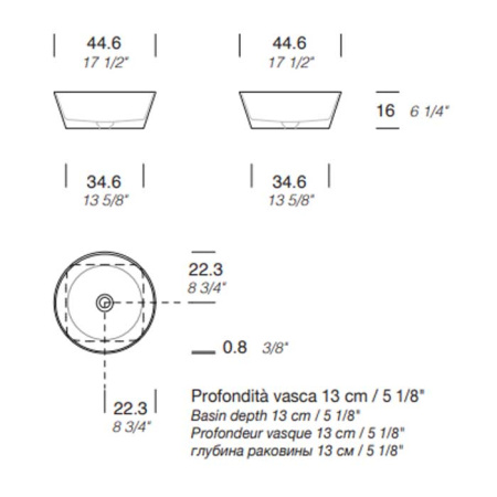 MILLDUE  Раковина чаша  AZUMA 45  из CRISTALPLANT ,44,6х16 см, без отв для смесителя, цвет белый матовый 