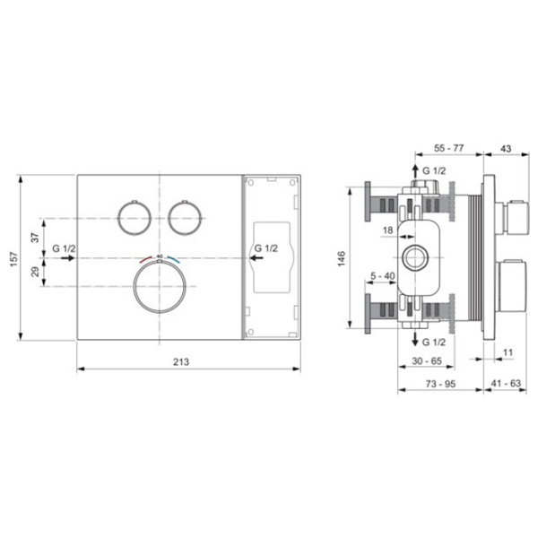 Ideal Standard Ceratherm Navigo Solos Смеситель для душа, встраиваемый, термостатический, без комплектом EASY-BOX A1000NU, цвет: PVD Silver Storm 