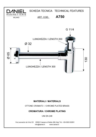 Daniel, круглый сифон из латуни 1"1/4, цвет золото 