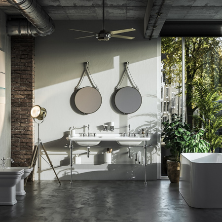 Kerasan Waldorf Раковина керамическая двойная 150х55см, c 1 отверстием под смеситель, белая, цвет заглушки - хром 