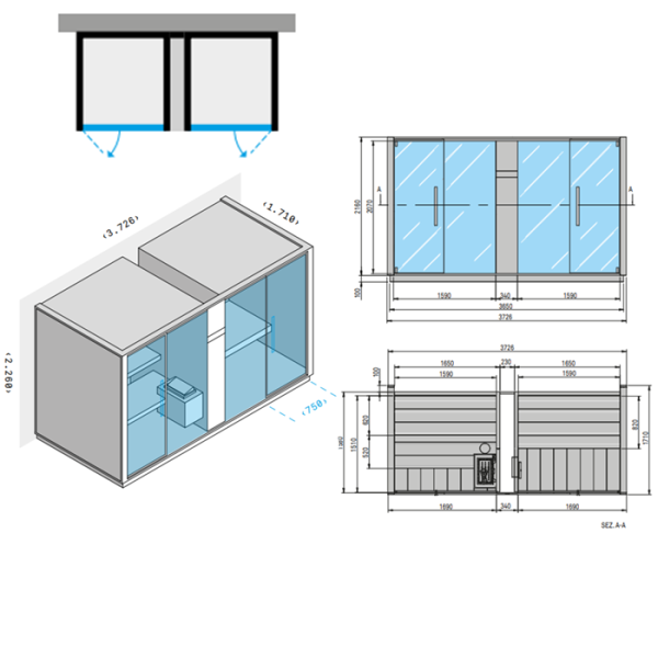 Effegibi Logica SH Сауна & Хаммам система, пристенный 373x171xh226см, отделка: Soft Sand 