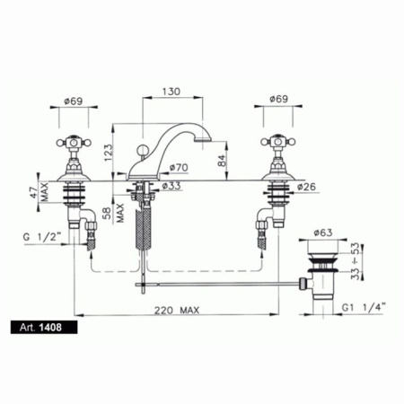 Nicolazzi P.M.Blanc Смеситель для раковины, на 3 отверстия, с донным клапаном, излив 130мм, цвет: хром 