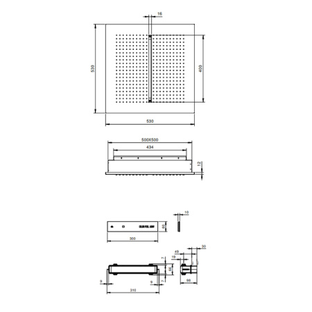 Fantini Acqua Zone Dream Верхний душ 530х530 мм, потолочный,  хромотерапия 4 цв.,Дождь, Ливень,цвет: Блестящая натуральная сталь 