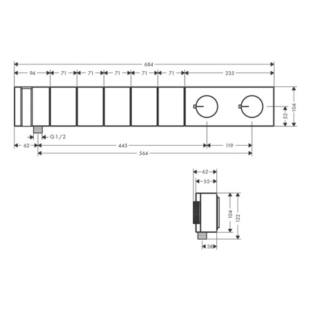 AX Edge Встраиваемый термостат для душа 680/100, на 5 источника с ручным душем (внешняя часть), алмазн. огранка, цвет: полир. красное золото 