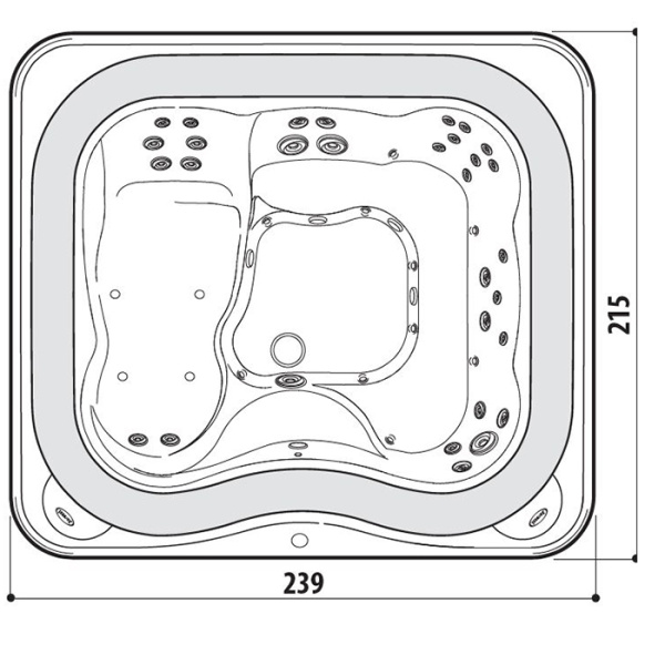 JACUZZI PROFILE Минибассейн 2350х2110х930 мм., встраиваемый, с переливной решеткой, комплектация BASE, цвет Platinum 